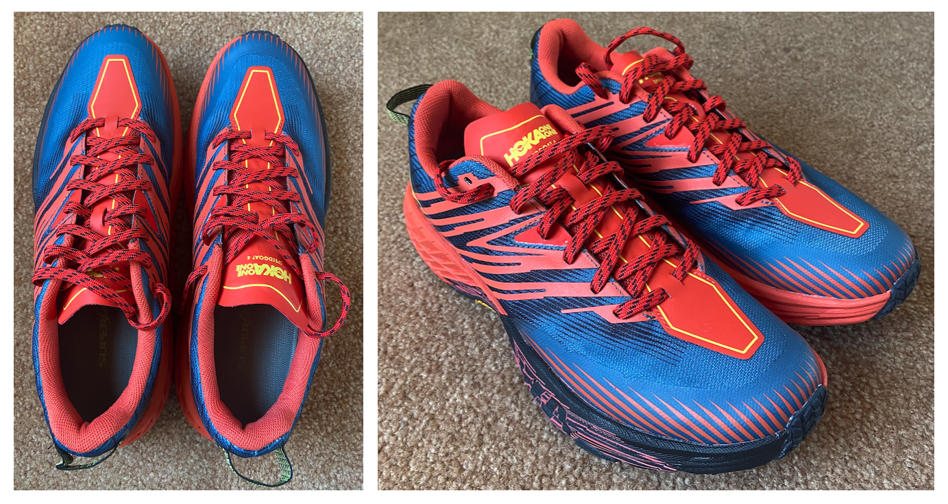 The HOKA Men’s Speedgoat 4 shoes I wore on the JMT (pictures from before the trip). I used *Superfeet Carbon* insoles and had almost no issues. In general, wear what feels the most comfortable for you!