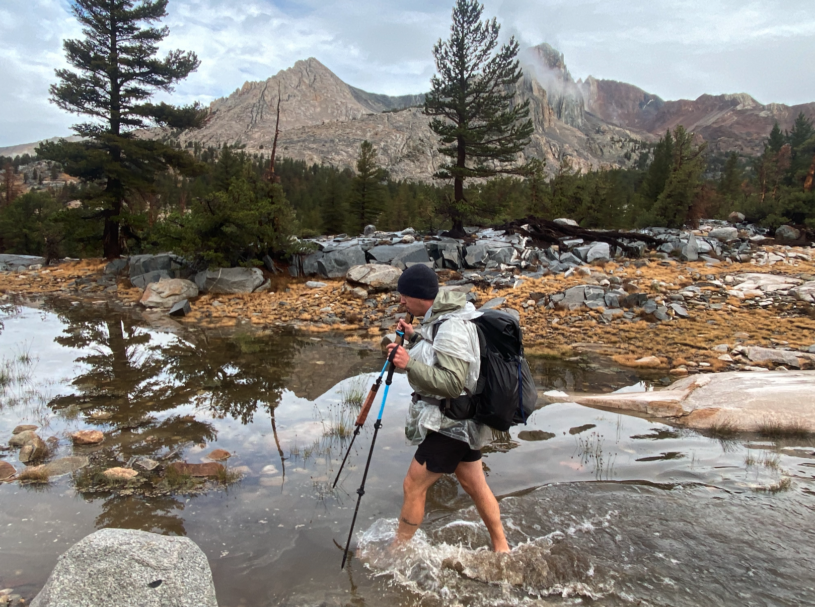 Morning of Day 13: Greg walking on the ACTUAL trail. It was utterly flooded under a few inches of water.